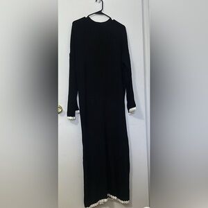 Knit Black Long Sleeve Dress with White Accents SHEIN